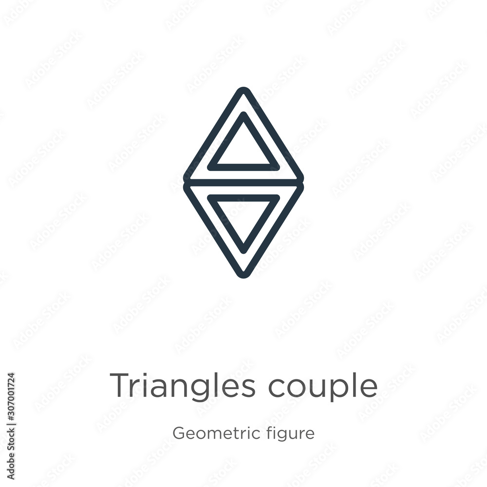 Triangles couple icon. Thin linear triangles couple outline icon isolated on white background from geometry collection. Line vector triangles couple sign, symbol for web and mobile Triangles couple icon. Thin linear triangles couple outline icon isolated on white background from geometry collection. Line vector triangles couple sign, symbol for web and mobile