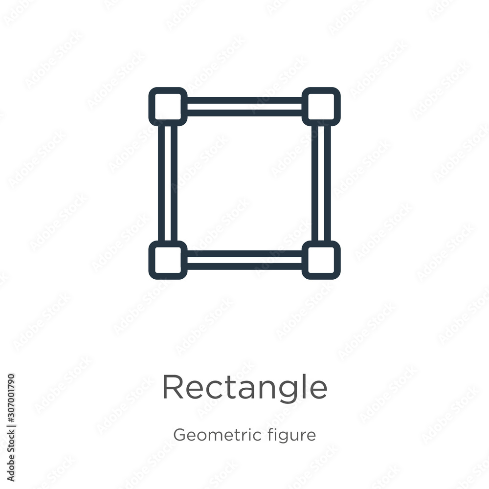 Rectangle icon. Thin linear rectangle outline icon isolated on white background from geometry collection. Line vector rectangle sign, symbol for web and mobile