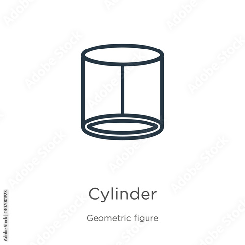 Cylinder icon. Thin linear cylinder outline icon isolated on white background from geometric figure collection. Line vector cylinder sign, symbol for web and mobile