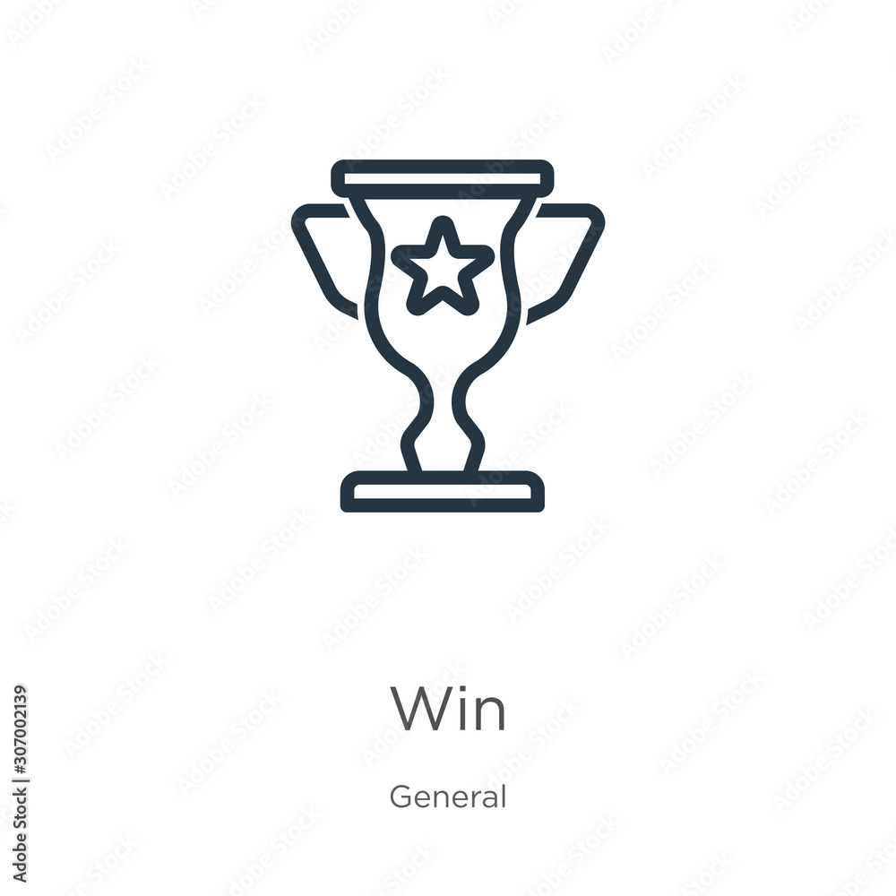 Win icon. Thin linear win outline icon isolated on white background from general collection. Line vector win sign, symbol for web and mobile Win icon. Thin linear win outline icon isolated on white background from general collection. Line vector win sign, symbol for web and mobile