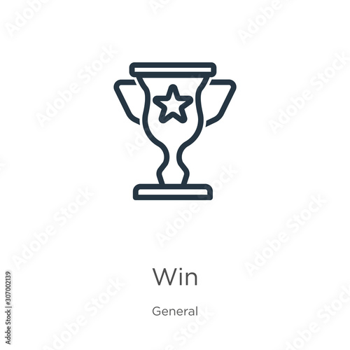 Win icon. Thin linear win outline icon isolated on white background from general collection. Line vector win sign, symbol for web and mobile