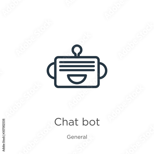 Chat bot icon. Thin linear chat bot outline icon isolated on white background from general collection. Line vector chat bot sign, symbol for web and mobile