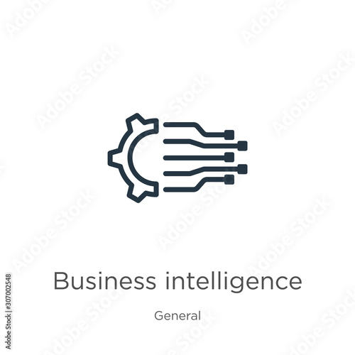 Business intelligence icon. Thin linear business intelligence outline icon isolated on white background from general collection. Line vector business intelligence sign, symbol for web and mobile