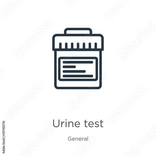 Urine test icon. Thin linear urine test outline icon isolated on white background from general collection. Line vector urine test sign, symbol for web and mobile