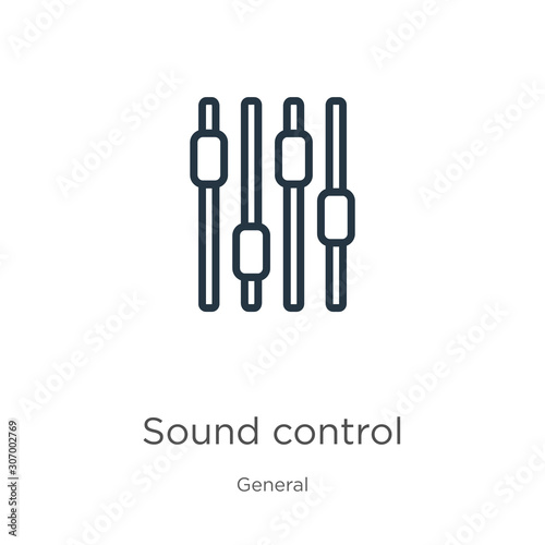 Sound control icon. Thin linear sound control outline icon isolated on white background from general collection. Line vector sound control sign  symbol for web and mobile
