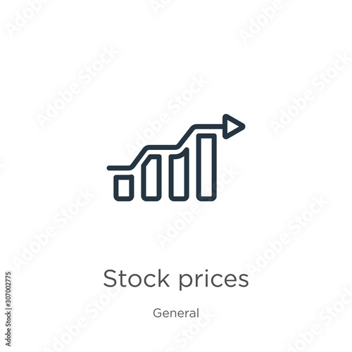 Stock prices icon. Thin linear stock prices outline icon isolated on white background from general collection. Line vector stock prices sign, symbol for web and mobile