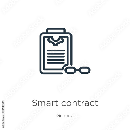 Smart contract icon. Thin linear smart contract outline icon isolated on white background from general collection. Line vector smart contract sign, symbol for web and mobile