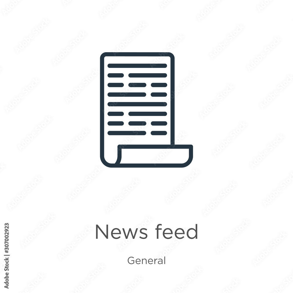 News feed icon. Thin linear news feed outline icon isolated on white background from general collection. Line vector news feed sign, symbol for web and mobile News feed icon. Thin linear news feed outline icon isolated on white background from general collection. Line vector news feed sign, symbol for web and mobile