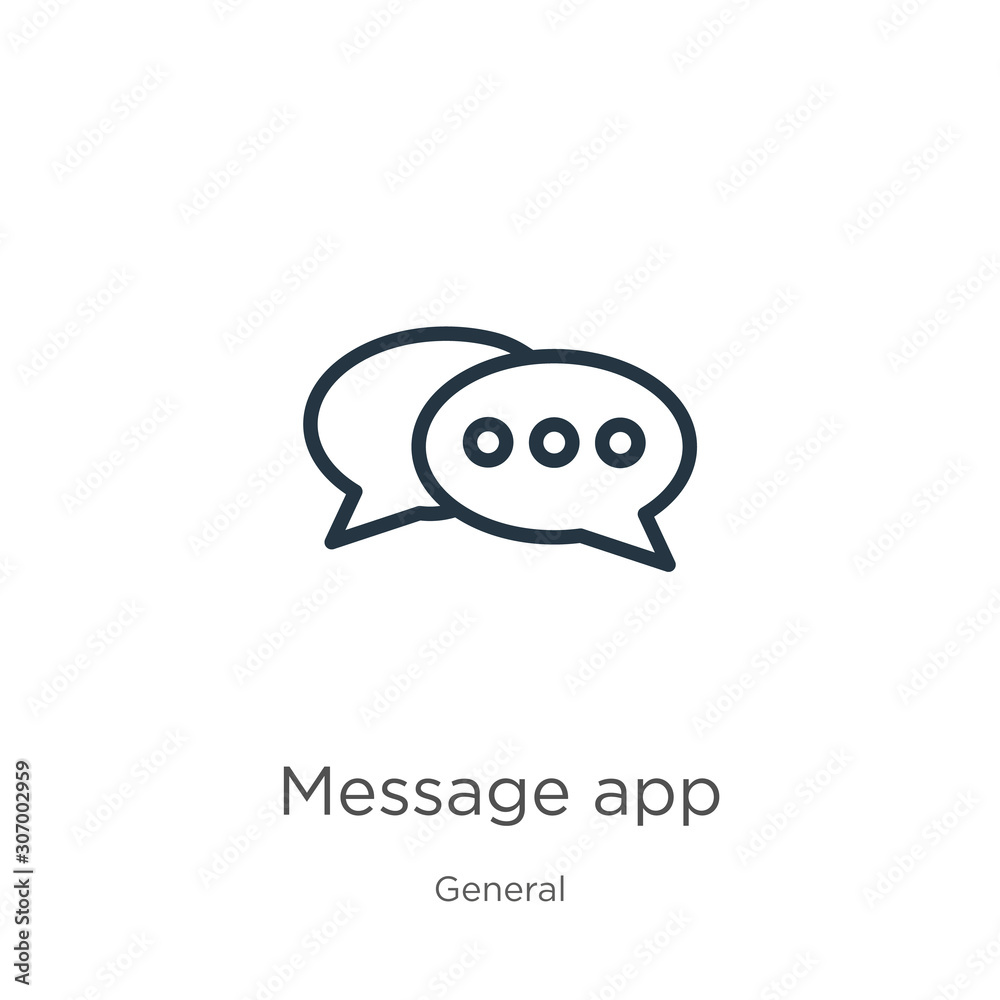 Obraz premium Message app icon. Thin linear message app outline icon isolated on white background from general collection. Line vector message app sign, symbol for web and mobile