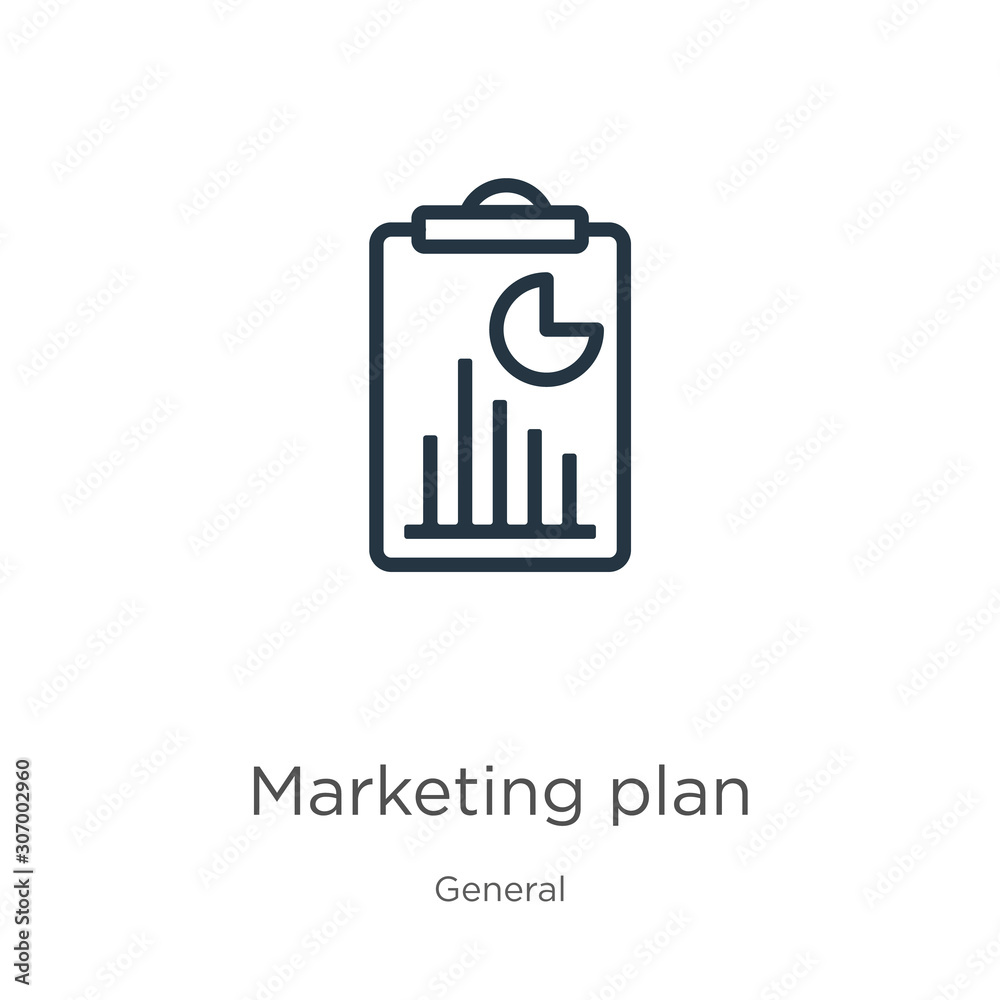 Marketing plan icon. Thin linear marketing plan outline icon isolated on white background from general collection. Line vector marketing plan sign, symbol for web and mobile Marketing plan icon. Thin linear marketing plan outline icon isolated on white background from general collection. Line vector marketing plan sign, symbol for web and mobile