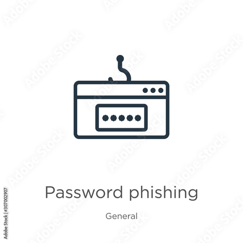 Password phishing icon. Thin linear password phishing outline icon isolated on white background from general collection. Line vector password phishing sign, symbol for web and mobile