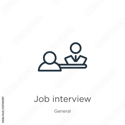 Job interview icon. Thin linear job interview outline icon isolated on white background from general collection. Line vector job interview sign, symbol for web and mobile