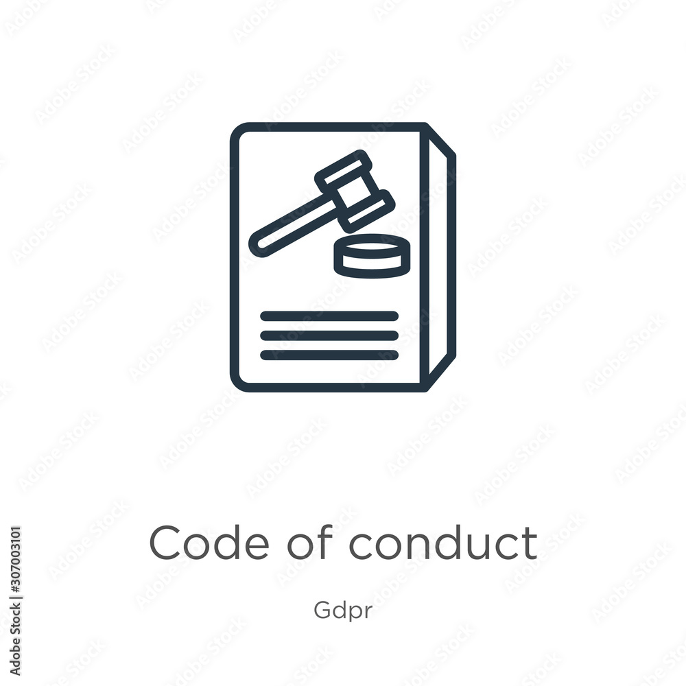 Code of conduct icon. Thin linear code of conduct outline icon isolated on white background from gdpr collection. Line vector code of conduct sign, symbol for web and mobile