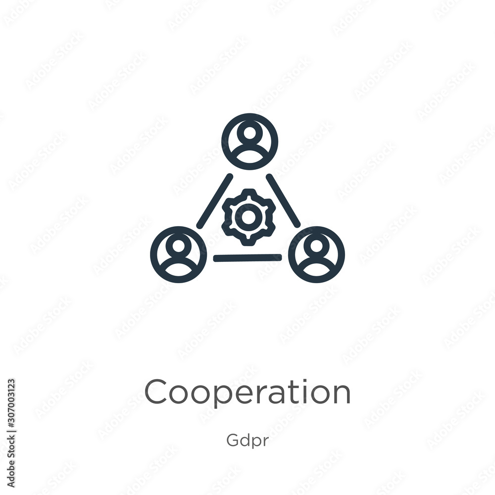Cooperation icon. Thin linear cooperation outline icon isolated on white background from gdpr collection. Line vector cooperation sign, symbol for web and mobile