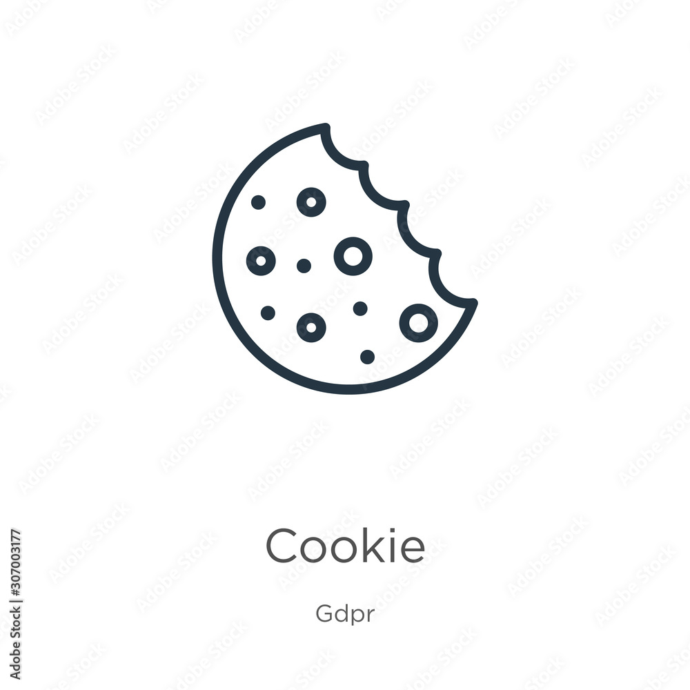 Cookie icon. Thin linear cookie outline icon isolated on white background from gdpr collection. Line vector cookie sign, symbol for web and mobile Cookie icon. Thin linear cookie outline icon isolated on white background from gdpr collection. Line vector cookie sign, symbol for web and mobile