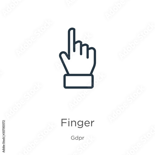 Finger icon. Thin linear finger outline icon isolated on white background from gdpr collection. Line vector finger sign, symbol for web and mobile