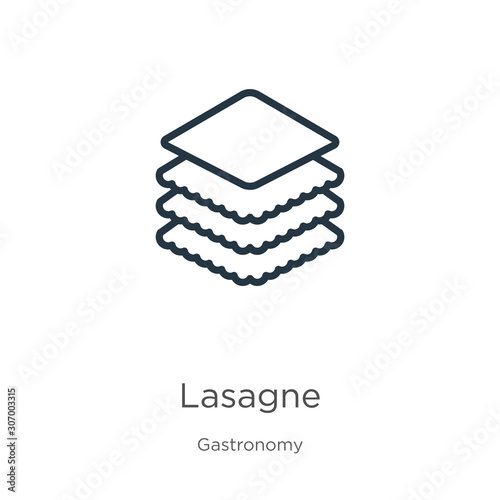 Lasagne icon. Thin linear lasagne outline icon isolated on white background from gastronomy collection. Line vector lasagne sign, symbol for web and mobile
