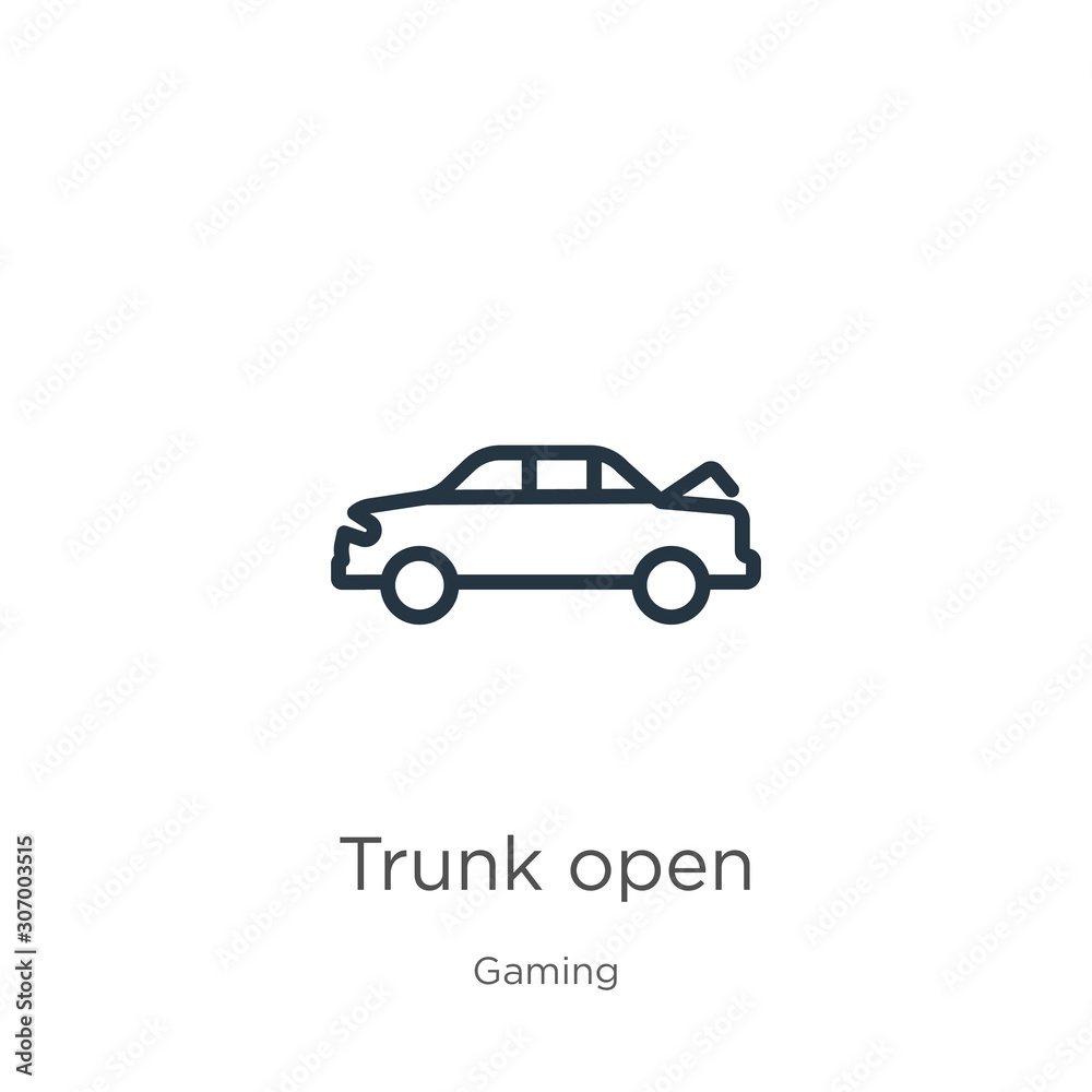Trunk open icon. Thin linear trunk open outline icon isolated on white background from gaming collection. Line vector trunk open sign, symbol for web and mobile