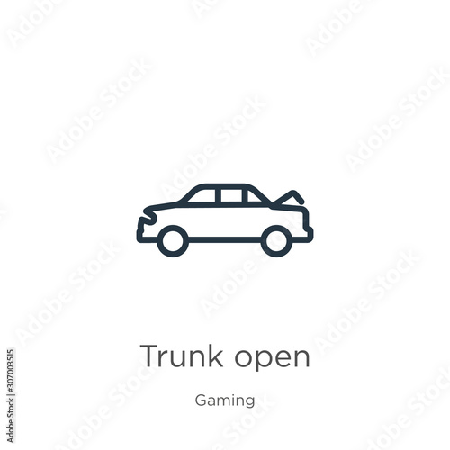 Trunk open icon. Thin linear trunk open outline icon isolated on white background from gaming collection. Line vector trunk open sign  symbol for web and mobile