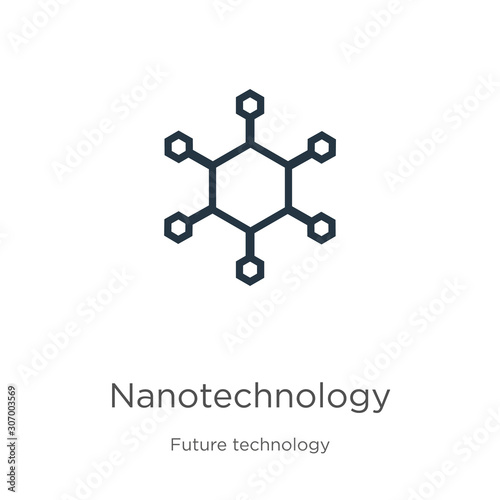 Nanotechnology icon. Thin linear nanotechnology outline icon isolated on white background from future technology collection. Line vector nanotechnology sign, symbol for web and mobile