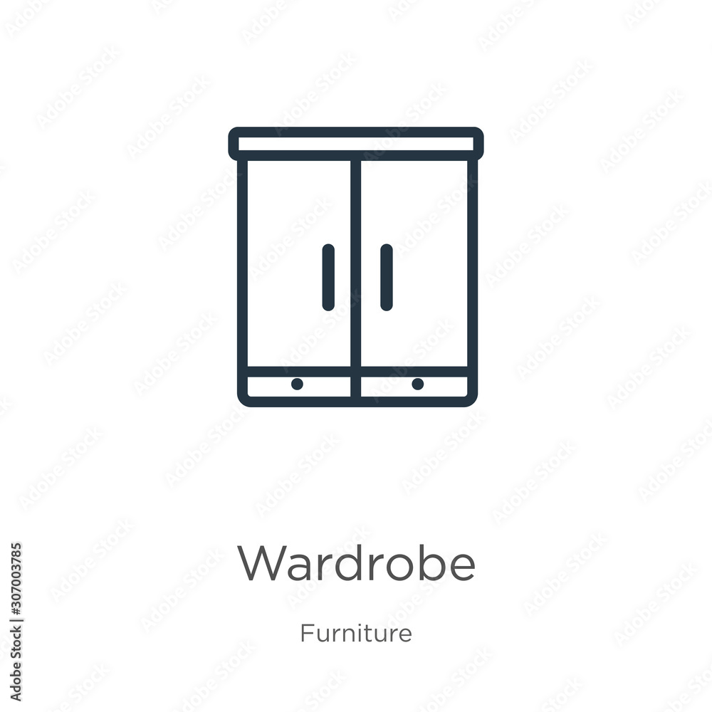 Wardrobe icon. Thin linear wardrobe outline icon isolated on white background from furniture collection. Line vector wardrobe sign, symbol for web and mobile Wardrobe icon. Thin linear wardrobe outline icon isolated on white background from furniture collection. Line vector wardrobe sign, symbol for web and mobile