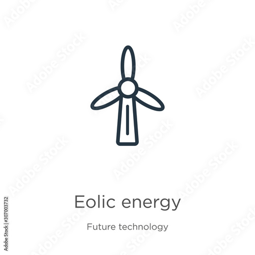 Eolic energy icon. Thin linear eolic energy outline icon isolated on white background from future technology collection. Line vector eolic energy sign, symbol for web and mobile