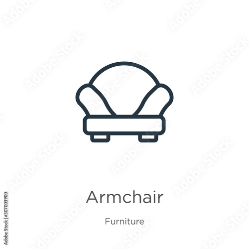 Armchair icon. Thin linear armchair outline icon isolated on white background from furniture collection. Line vector armchair sign, symbol for web and mobile