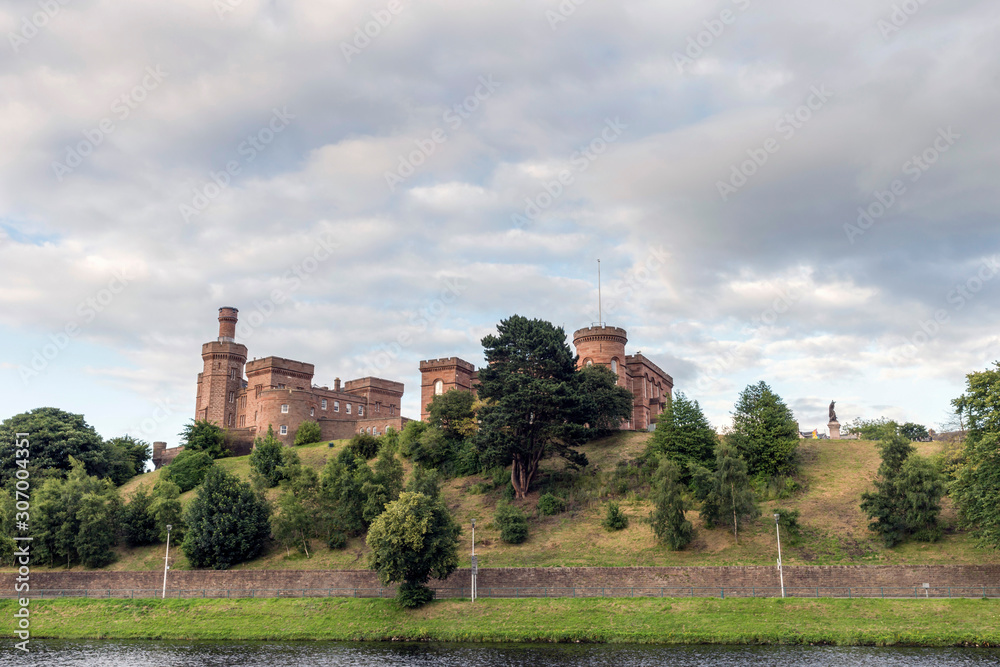 Inverness Castle on an embankment above the River Ness at Inverness