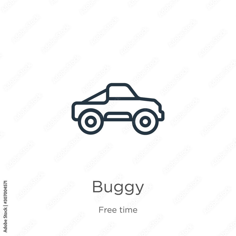 Buggy icon. Thin linear buggy outline icon isolated on white background from free time collection. Line vector buggy sign, symbol for web and mobile