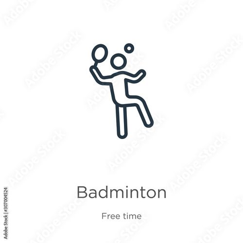 Badminton icon. Thin linear badminton outline icon isolated on white background from free time collection. Line vector badminton sign, symbol for web and mobile © Premium Art