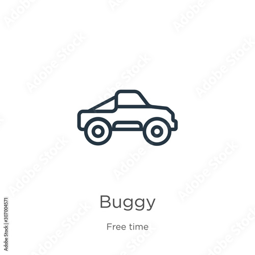 Buggy icon. Thin linear buggy outline icon isolated on white background from free time collection. Line vector buggy sign, symbol for web and mobile