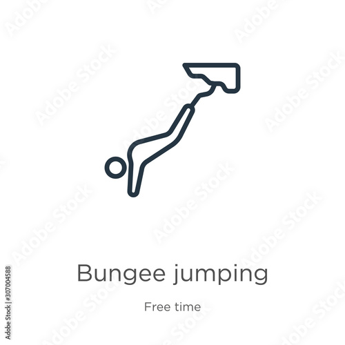 Bungee jumping icon. Thin linear bungee jumping outline icon isolated on white background from free time collection. Line vector bungee jumping sign, symbol for web and mobile