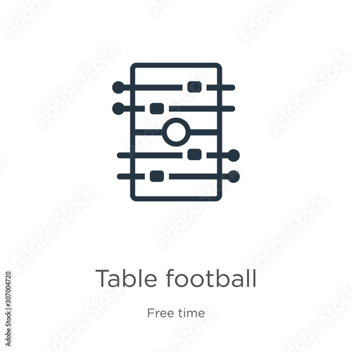 Table football icon. Thin linear table football outline icon isolated on white background from free time collection. Line vector table football sign, symbol for web and mobile