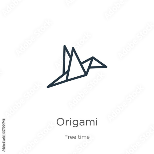 Origami icon. Thin linear origami outline icon isolated on white background from free time collection. Line vector origami sign, symbol for web and mobile
