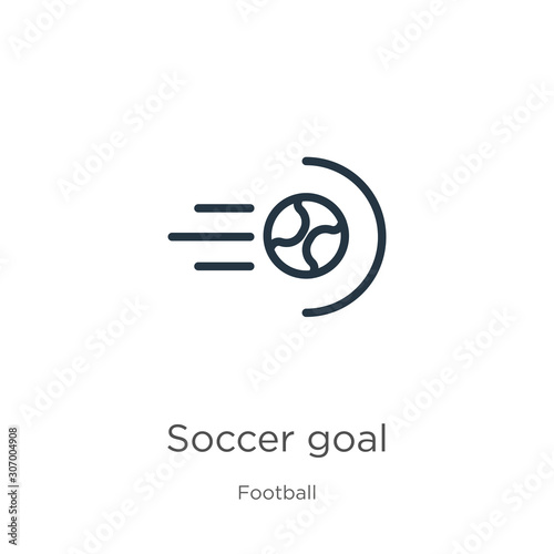 Soccer goal icon. Thin linear soccer goal outline icon isolated on white background from football collection. Line vector soccer goal sign, symbol for web and mobile