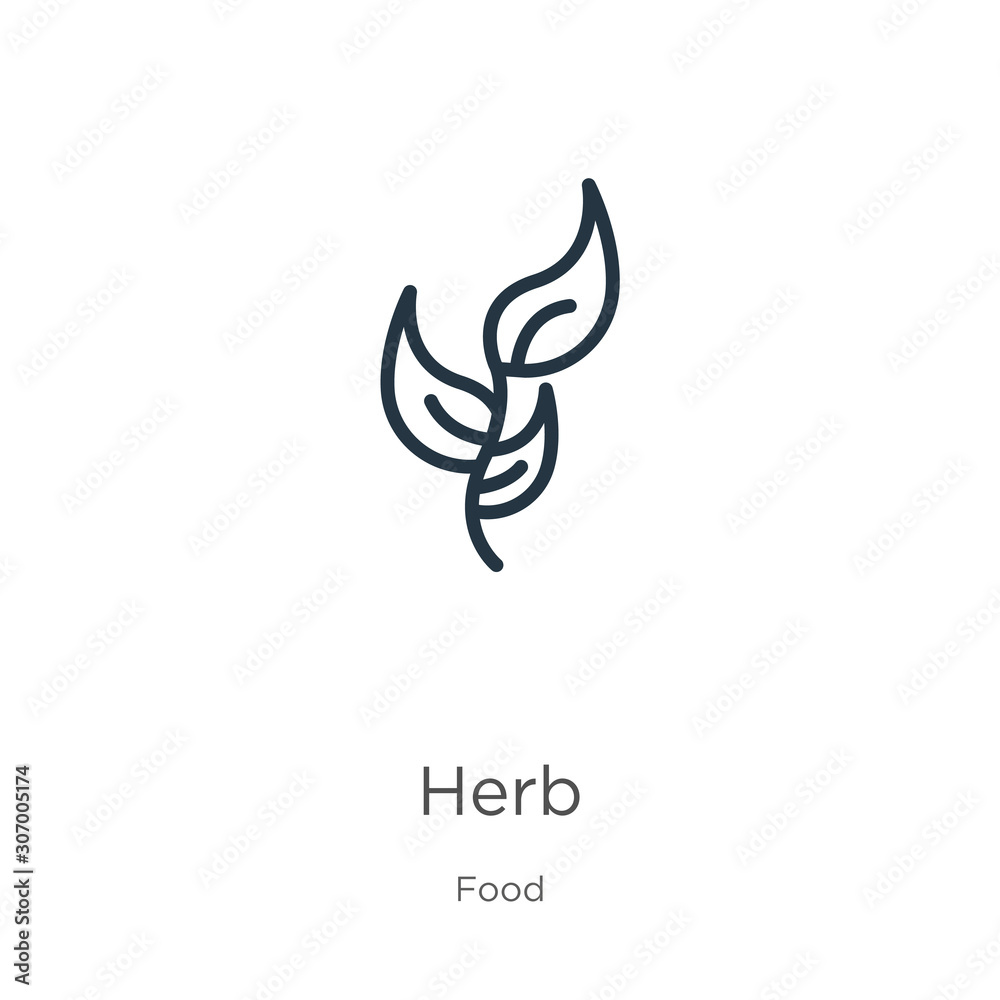 Herb icon. Thin linear herb outline icon isolated on white background from food collection. Line vector herb sign, symbol for web and mobile Herb icon. Thin linear herb outline icon isolated on white background from food collection. Line vector herb sign, symbol for web and mobile