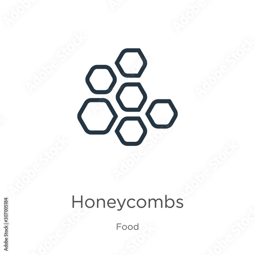 Honeycombs icon. Thin linear honeycombs outline icon isolated on white background from food collection. Line vector honeycombs sign, symbol for web and mobile