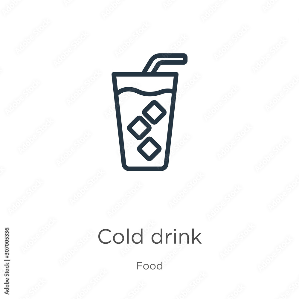 Cold drink icon. Thin linear cold drink outline icon isolated on white background from food collection. Line vector cold drink sign, symbol for web and mobile Cold drink icon. Thin linear cold drink outline icon isolated on white background from food collection. Line vector cold drink sign, symbol for web and mobile