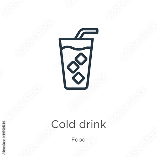 Cold drink icon. Thin linear cold drink outline icon isolated on white background from food collection. Line vector cold drink sign, symbol for web and mobile