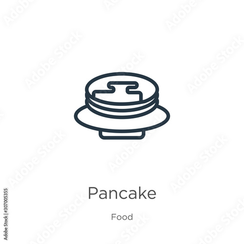 Pancake icon. Thin linear pancake outline icon isolated on white background from food collection. Line vector pancake sign, symbol for web and mobile