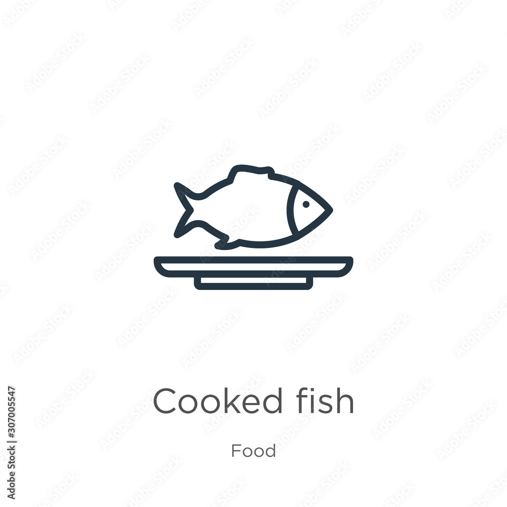Cooked fish icon. Thin linear cooked fish outline icon isolated on white background from food collection. Line vector cooked fish sign, symbol for web and mobile