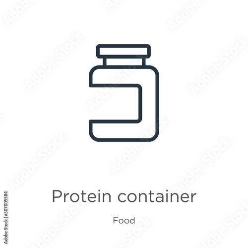 Protein container icon. Thin linear protein container outline icon isolated on white background from food collection. Line vector protein container sign, symbol for web and mobile