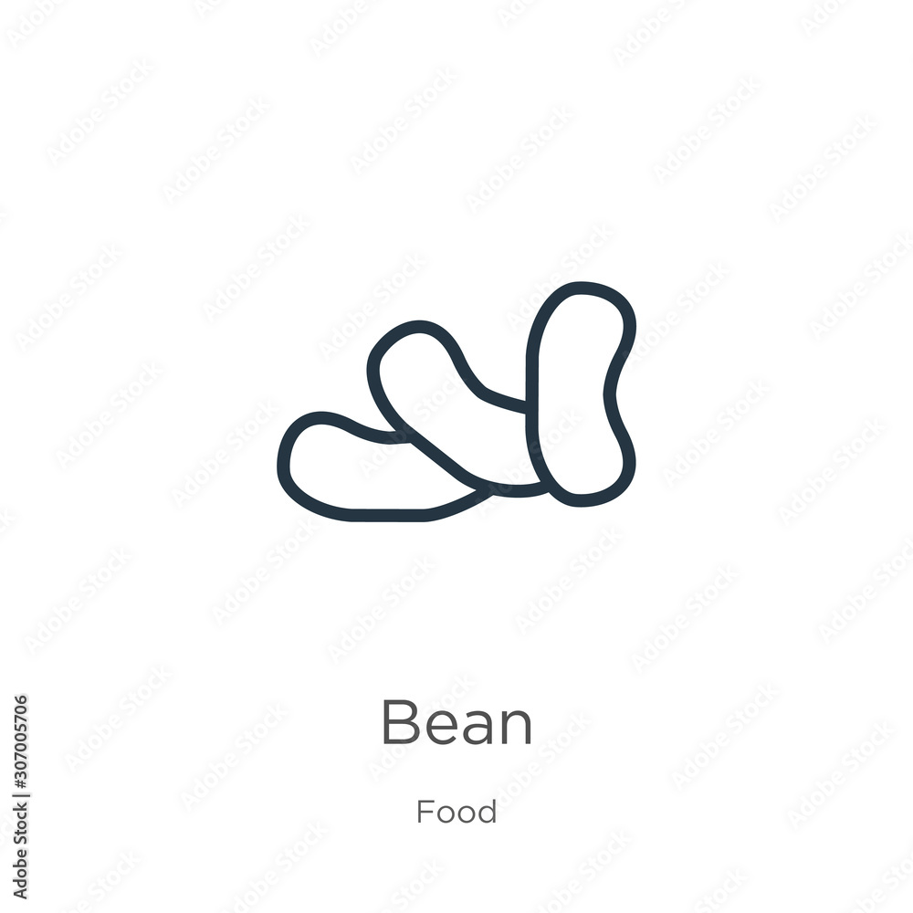 Bean icon. Thin linear bean outline icon isolated on white background from food collection. Line vector bean sign, symbol for web and mobile Bean icon. Thin linear bean outline icon isolated on white background from food collection. Line vector bean sign, symbol for web and mobile