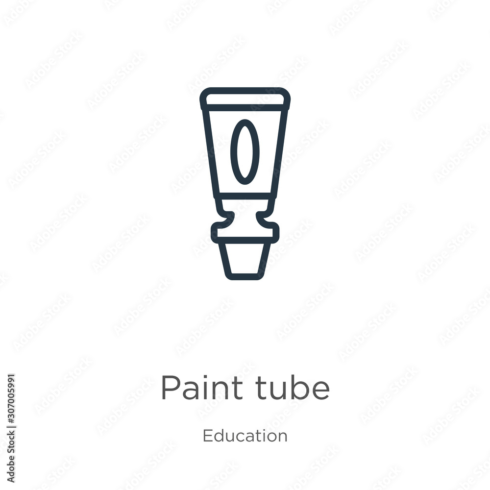 Paint tube icon. Thin linear paint tube outline icon isolated on white background from education collection. Line vector paint tube sign, symbol for web and mobile Paint tube icon. Thin linear paint tube outline icon isolated on white background from education collection. Line vector paint tube sign, symbol for web and mobile