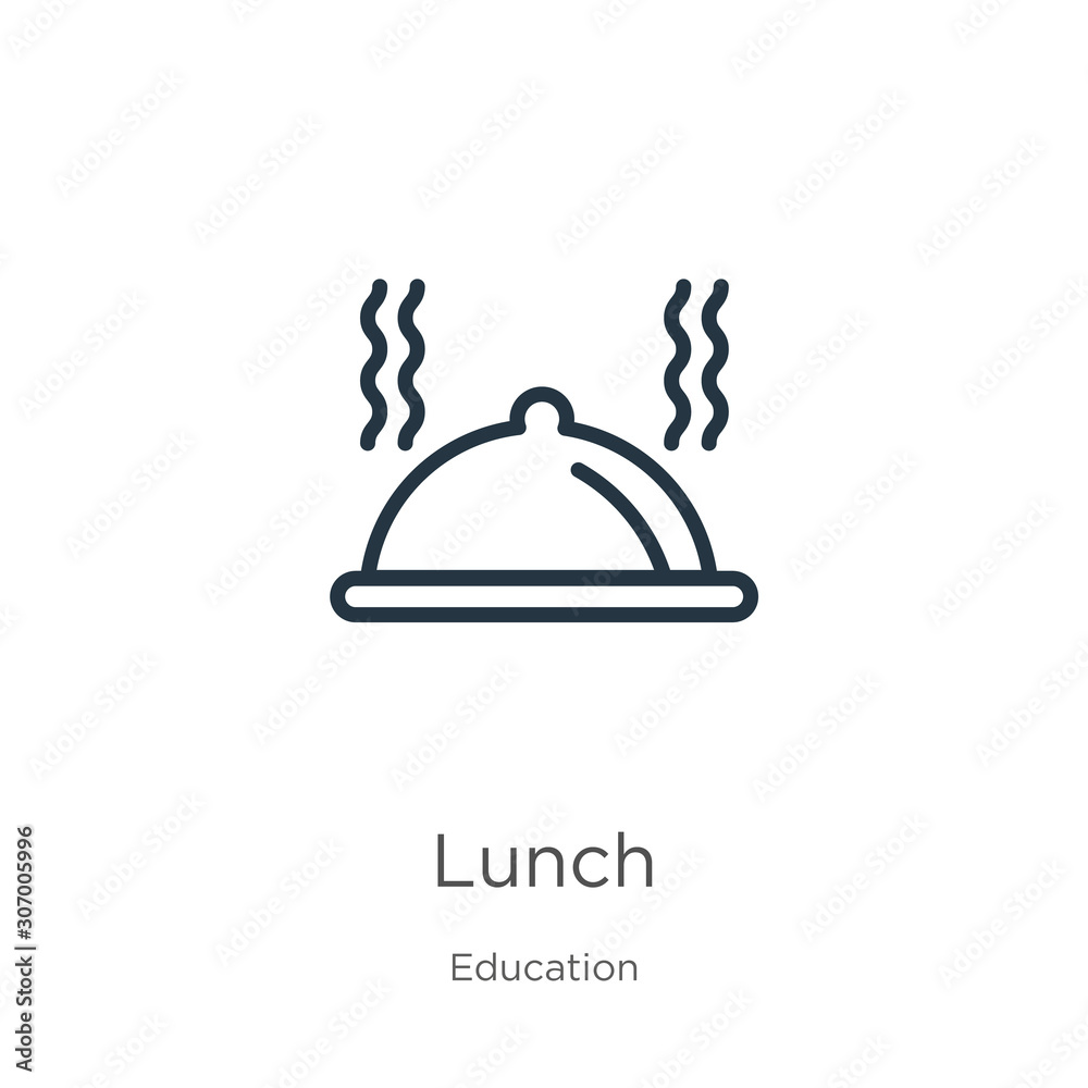 Fototapeta premium Lunch icon. Thin linear lunch outline icon isolated on white background from education collection. Line vector lunch sign, symbol for web and mobile