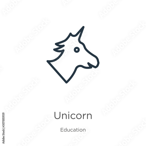Fototapeta Naklejka Na Ścianę i Meble -  Unicorn icon. Thin linear unicorn outline icon isolated on white background from education collection. Line vector unicorn sign, symbol for web and mobile