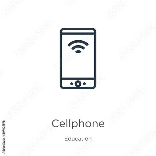 Cellphone icon. Thin linear cellphone outline icon isolated on white background from education collection. Line vector cellphone sign, symbol for web and mobile