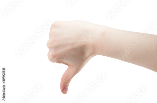 fist with thumb down isolated on white background, concept of negative, bad news