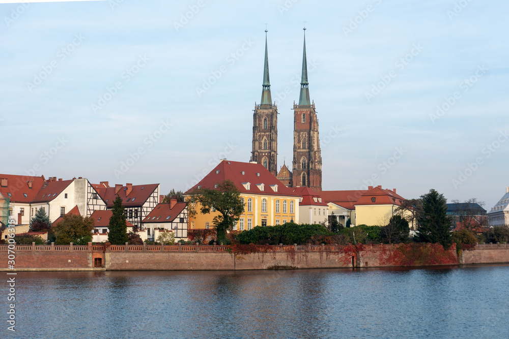 Cathedral Island Ostrow Tumski and Odra River in a summer day in Wroclaw