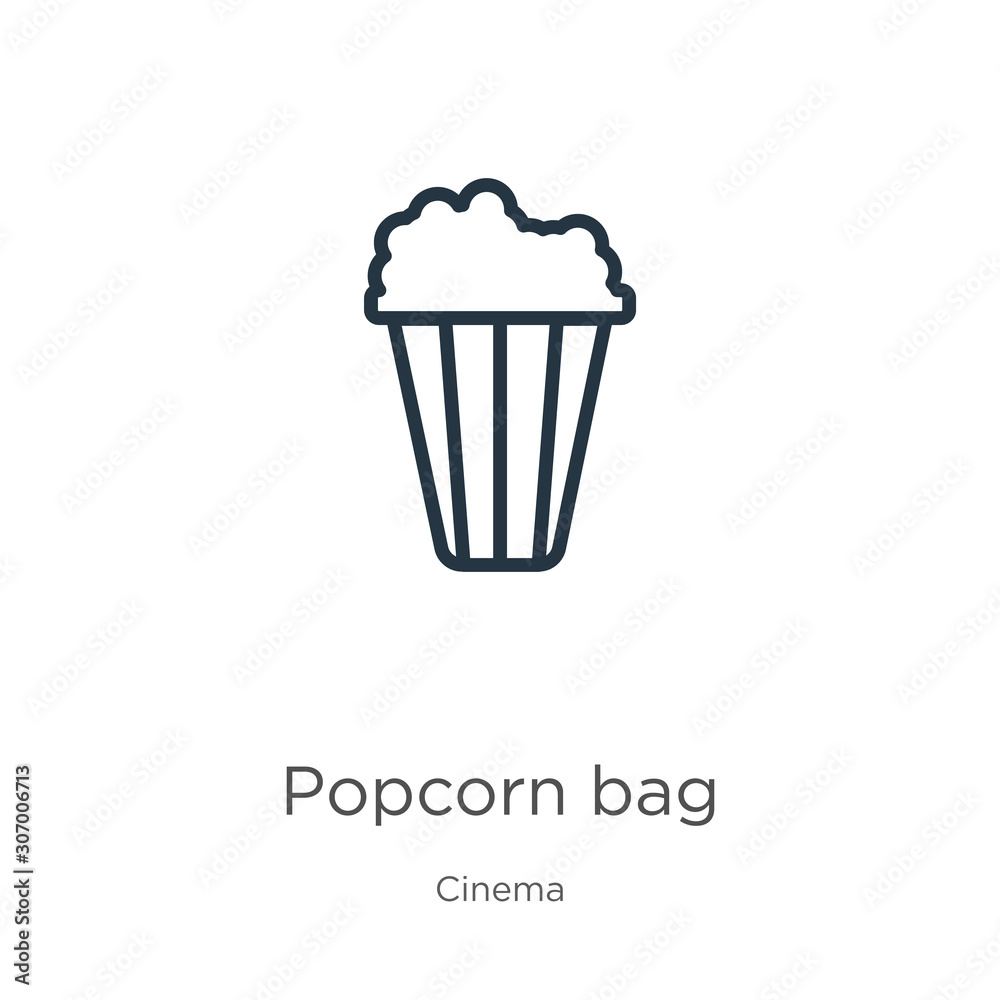 Popcorn bag icon. Thin linear popcorn bag outline icon isolated on white background from cinema collection. Line vector popcorn bag sign, symbol for web and mobile